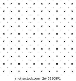 O padrão de plano de fundo quadrado sem emenda das formas geométricas tem tamanhos e opacidade diferentes. O padrão é preenchido uniformemente com símbolos de multiplicação pretos. Ilustração vetorial sobre fundo branco