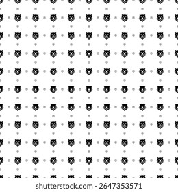 O padrão de plano de fundo quadrado sem emenda das formas geométricas tem tamanhos e opacidade diferentes. O padrão é preenchido uniformemente com grandes ícones de cabeça de urso preto. Ilustração vetorial sobre fundo branco