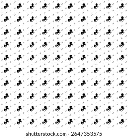 O padrão de plano de fundo quadrado sem emenda das formas geométricas tem tamanhos e opacidade diferentes. O padrão é preenchido uniformemente com grandes símbolos de cavalo de fogo preto. Ilustração vetorial sobre fundo branco