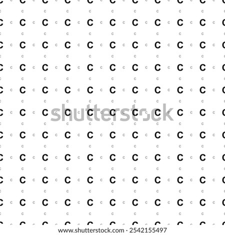 Square seamless background pattern from geometric shapes are different sizes and opacity. The pattern is evenly filled with big black capital letter C symbols. Vector illustration on white background