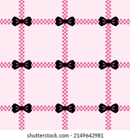 square seamless background Weave on pink with a black bow decorated.