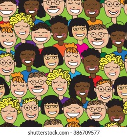 square seamless backgrounds with doodle Cartoon human faces