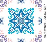 Square seamless Floral traditional Ukrainian pixel Geometric ethnic pattern. Romanian, Vyshyvanka, Slavic ornament style. Vector for tile, textile, mosaic, ceramic, patchwork, cross-stitch, embroidery