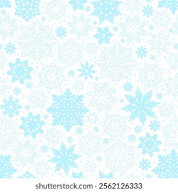 Square seamless pattern of blue different snowflakes