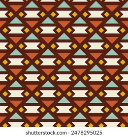 Square Seamless Pattern (Brown, Cream, Orange, Baby Blue) - Repeating Seamless Pattern Vector Image - Easily Editable; Endless Design; Colorful lIlustration - Print for Gift Paper, Packaging, etc.