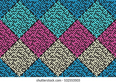 Square seamless pattern of colored labyrinth, flat
