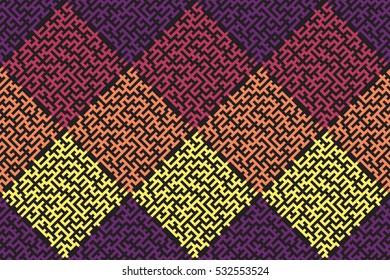 Square seamless pattern of colored labyrinth, flat