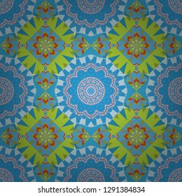Square seamless pattern composition in blue, red and green colors for kerchief with floral motif. Vector illustration.
