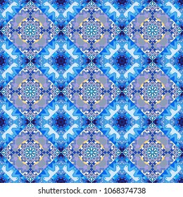 Square seamless pattern composition in gray, blue and neutral colors for kerchief with floral motif. Vector illustration.