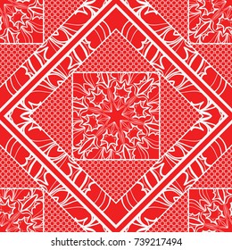 Square Seamless Pattern, Floral Geometric Lace Texture. For Fashion Background, Wedding, Greeting Cards or Birthday Invitations. Seamless Vector Illustration. Ethnic ornament