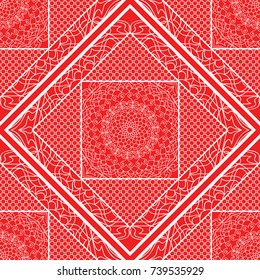 Square Seamless Pattern, Floral Geometric Lace Texture. For Fashion Background, Wedding, Greeting Cards or Birthday Invitations. Seamless Vector Illustration. Ethnic ornament