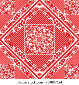 Square Seamless Pattern, Floral Geometric Lace Texture. For Fashion Background, Wedding, Greeting Cards or Birthday Invitations. Seamless Vector Illustration. Ethnic ornament