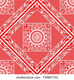 Square Seamless Pattern, Floral Geometric Lace Texture. For Fashion Background, Wedding, Greeting Cards or Birthday Invitations. Seamless Vector Illustration. Ethnic ornament