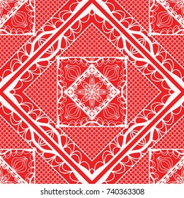 Square Seamless Pattern, Floral Geometric Lace Texture. For Fashion Background, Wedding, Greeting Cards or Birthday Invitations. Seamless Vector Illustration. Ethnic ornament