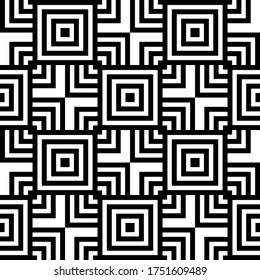 Square seamless pattern. Geometric pattern. Abstract background. Black and white repeating texture. Vector illustration. Modern ornament.