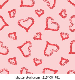 Square seamless pattern with hand drawn hearts. Vector pattern in red and pink colors. Can be used for wallpaper, background, gift wrapping, fabric design and more