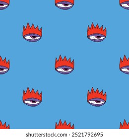 square seamless pattern -sinister eyes for Halloween.Devil eyes in 1970s psychedelic style.Groovy and funky print ornament.A look from a horror movie. Mystical esoteric eye.Witches,astrology and tarot