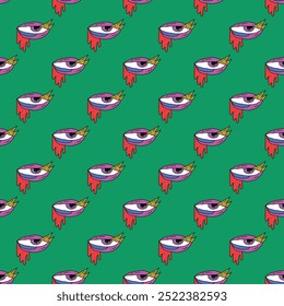 square seamless pattern -sinister eyes for Halloween.Devil eyes in 1970s psychedelic style.Groovy and funky print ornament.A look from a horror movie. Mystical esoteric eye.Witches,astrology and tarot