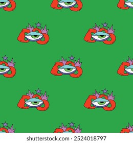 square seamless pattern -sinister eyes for Halloween.Devil eyes in 1970s psychedelic style.Groovy and funky print ornament.A look from a horror movie. Mystical esoteric eye.Witches,astrology and tarot