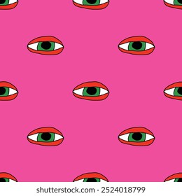 square seamless pattern -sinister eyes for Halloween.Devil eyes in 1970s psychedelic style.Groovy and funky print ornament.A look from a horror movie. Mystical esoteric eye.Witches,astrology and tarot