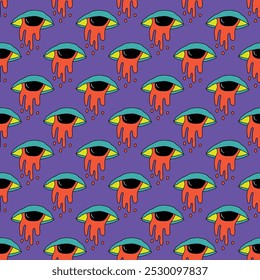 square seamless pattern -sinister eyes for Halloween.Devil eyes in 1970s psychedelic style.Groovy and funky print ornament.A look from a horror movie. Mystical esoteric eye.Witches,astrology and tarot