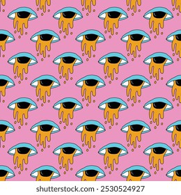 square seamless pattern -sinister eyes for Halloween.Devil eyes in 1970s psychedelic style.Groovy and funky print ornament.A look from a horror movie. Mystical esoteric eye.Witches,astrology and tarot