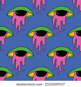 square seamless pattern -sinister eyes for Halloween.Devil eyes in 1970s psychedelic style.Groovy and funky print ornament.A look from a horror movie. Mystical esoteric eye.Witches,astrology and tarot