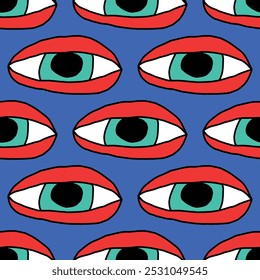 square seamless pattern -sinister eyes for Halloween.Devil eyes in 1970s psychedelic style.Groovy and funky print ornament.A look from a horror movie. Mystical esoteric eye.Witches,astrology and tarot