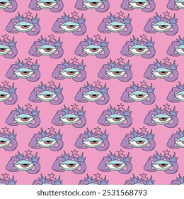 square seamless pattern -sinister eyes for Halloween.Devil eyes in 1970s psychedelic style.Groovy and funky print ornament.A look from a horror movie. Mystical esoteric eye.Witches,astrology and tarot