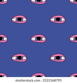 square seamless pattern -sinister eyes for Halloween.Devil eyes in 1970s psychedelic style.Groovy and funky print ornament.A look from a horror movie. Mystical esoteric eye.Witches,astrology and tarot