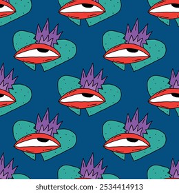 square seamless pattern -sinister eyes for Halloween.Devil eyes in 1970s psychedelic style.Groovy and funky print ornament.A look from a horror movie. Mystical esoteric eye.Witches,astrology and tarot