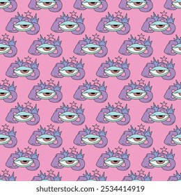 square seamless pattern -sinister eyes for Halloween.Devil eyes in 1970s psychedelic style.Groovy and funky print ornament.A look from a horror movie. Mystical esoteric eye.Witches,astrology and tarot