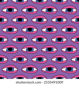 square seamless pattern -sinister eyes for Halloween.Devil eyes in 1970s psychedelic style.Groovy and funky print ornament.A look from a horror movie. Mystical esoteric eye.Witches,astrology and tarot