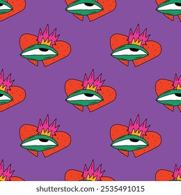 square seamless pattern -sinister eyes for Halloween.Devil eyes in 1970s psychedelic style.Groovy and funky print ornament.A look from a horror movie. Mystical esoteric eye.Witches,astrology and tarot