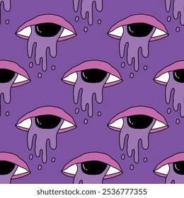 square seamless pattern -sinister eyes for Halloween.Devil eyes in 1970s psychedelic style.Groovy and funky print ornament.A look from a horror movie. Mystical esoteric eye.Witches,astrology and tarot