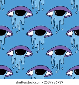 square seamless pattern -sinister eyes for Halloween.Devil eyes in 1970s psychedelic style.Groovy and funky print ornament.A look from a horror movie. Mystical esoteric eye.Witches,astrology and tarot