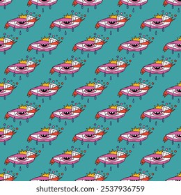 square seamless pattern -sinister eyes for Halloween.Devil eyes in 1970s psychedelic style.Groovy and funky print ornament.A look from a horror movie. Mystical esoteric eye.Witches,astrology and tarot