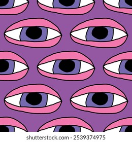 square seamless pattern -sinister eyes for Halloween.Devil eyes in 1970s psychedelic style.Groovy and funky print ornament.A look from a horror movie. Mystical esoteric eye.Witches,astrology and tarot