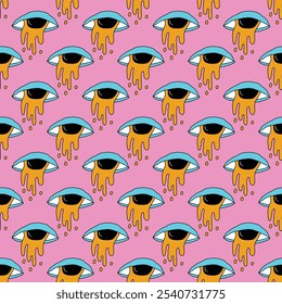 square seamless pattern -sinister eyes for Halloween.Devil eyes in 1970s psychedelic style.Groovy and funky print ornament.A look from a horror movie. Mystical esoteric eye.Witches,astrology and tarot