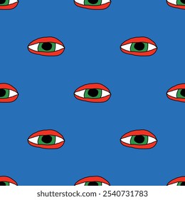 square seamless pattern -sinister eyes for Halloween.Devil eyes in 1970s psychedelic style.Groovy and funky print ornament.A look from a horror movie. Mystical esoteric eye.Witches,astrology and tarot