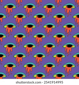 square seamless pattern -sinister eyes for Halloween.Devil eyes in 1970s psychedelic style.Groovy and funky print ornament.A look from a horror movie. Mystical esoteric eye.Witches,astrology and tarot