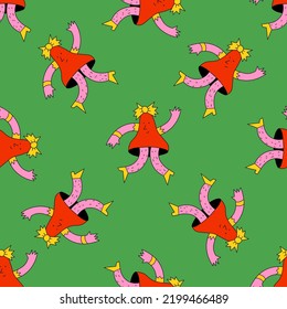 square seamless pattern-christmas bells.1970 good vibes.Funky and groovy 1960 psychedelic new year.Vibrant winter party.Crazy cartoon character.Retro funny christmas holiday ornament.Jingle bells
