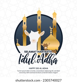 Square selamat hari raya Idul Adha or happy Eid Al Adha background with sheep and mosque