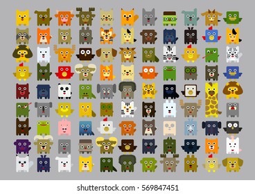 Square set of cute animals funny animals a lot of logos vector