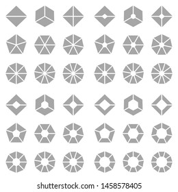 Square Set Of Different Gray Angled Pie Charts