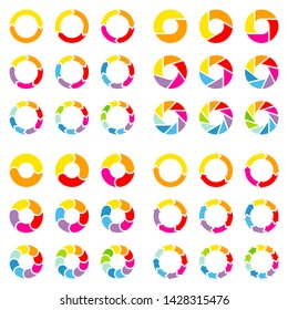 Square Set Of Different Pie Charts With Arrows Color