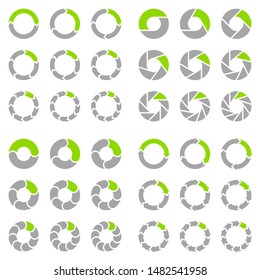 Square Set Of Different Pie Charts Arrows Gray And Green