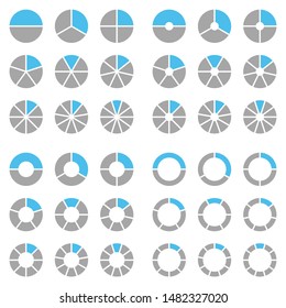 Square Set Of Different Round Graphic Pie Charts Blue And Gray