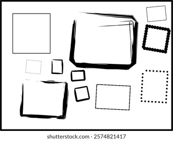 square set in Doodle style. hand drawn black paint square.