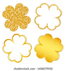 Square Set Of Four Clover Leafs Sparkling And Shining Gold